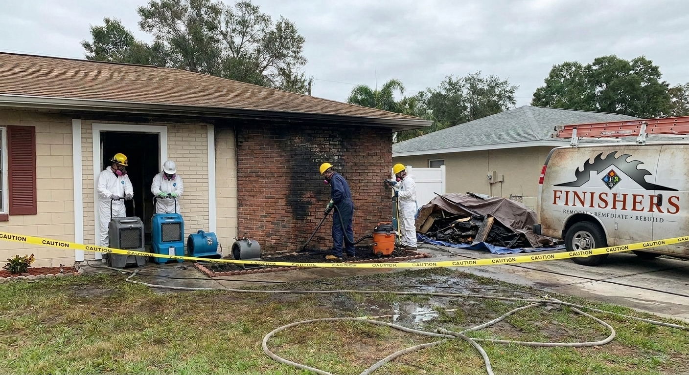 Fire damage cleanup process in Seminole including soot, smoke, and water removal