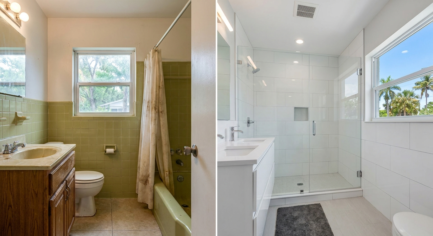 create unique photorealistic image about Does Your Tampa Bay Bathroom Feel Outdated or Too Small? in Tampa Bay.